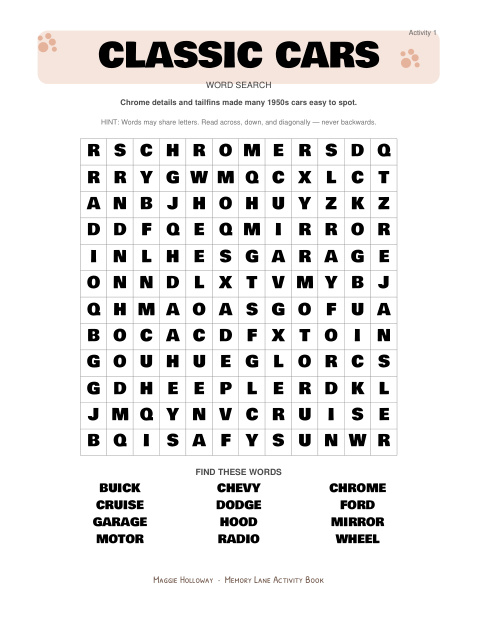 Classic Cars Word Search